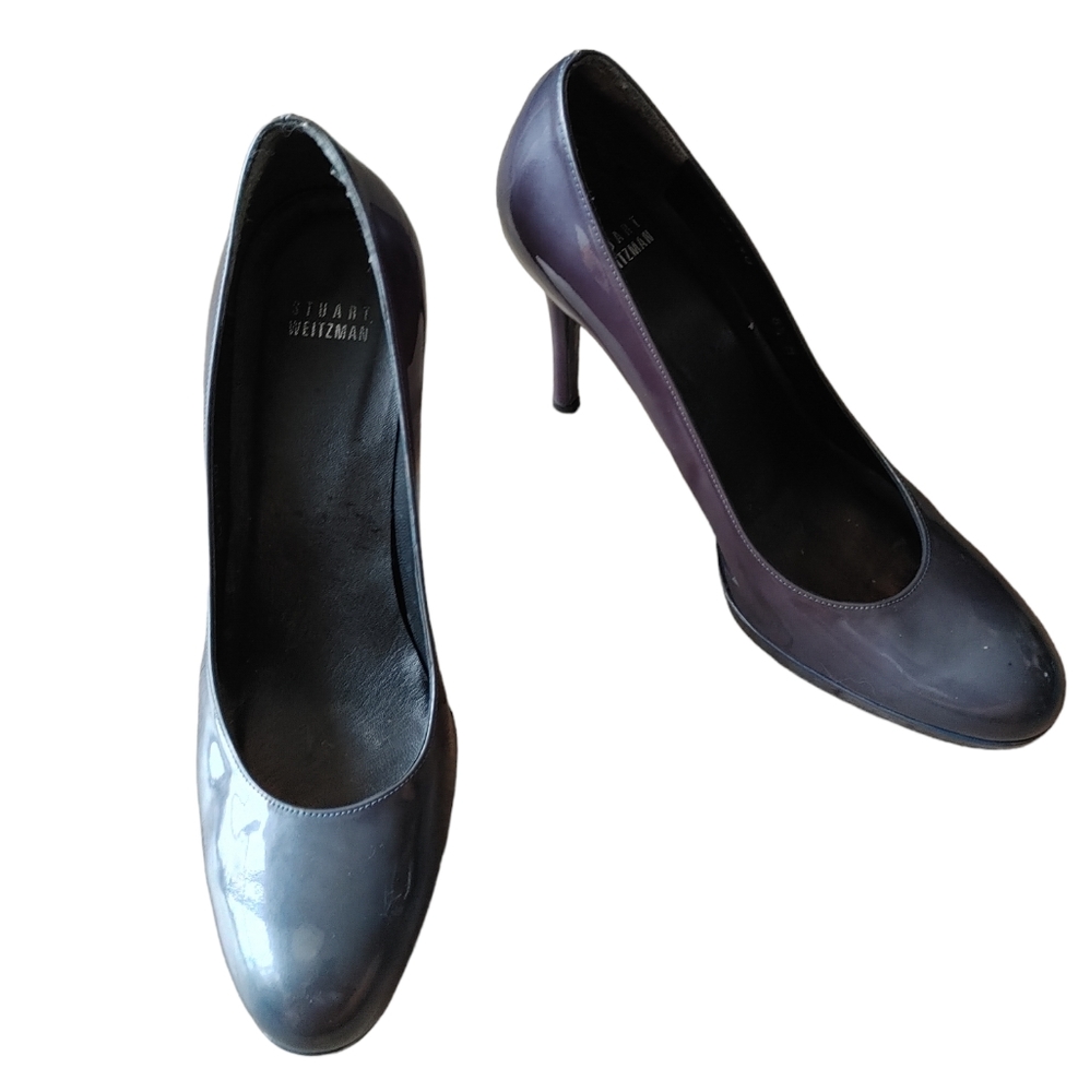 Stuart Weitzman Patent Leather Gray Iridescent Heels